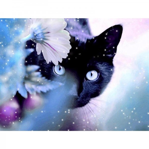 Animals Flowers Incredible Realistic Black Cat Square Diamonds