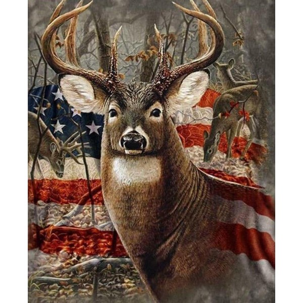 Animals Deer With American Flag Diamond Painting Square Diamonds