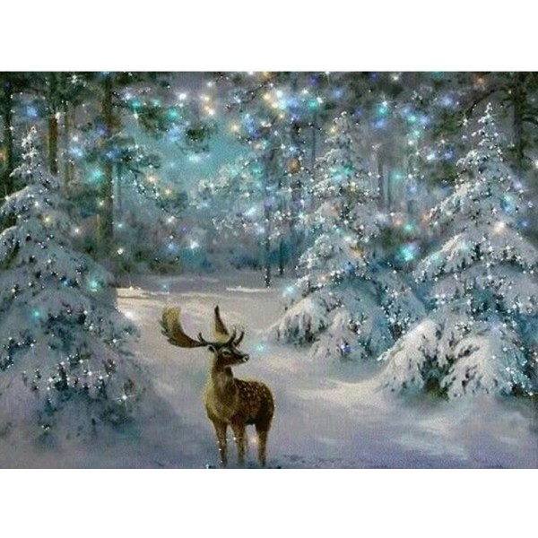 Animals Deer In The Woods Christmas Square Painting
