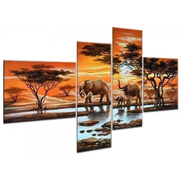 Animals Best 5 Piece Square Elephant Family | 4 Panel Diamond Art Set