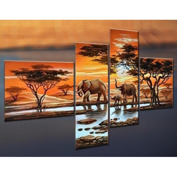 Animals Best 5 Piece Square Elephant Family | 4 Panel Diamond Art Set