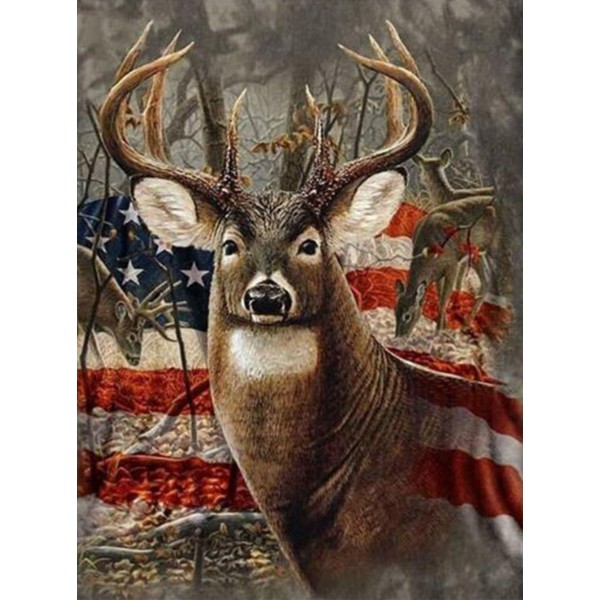 Animals American Flag & Deer Diamond Art Usa Shipping