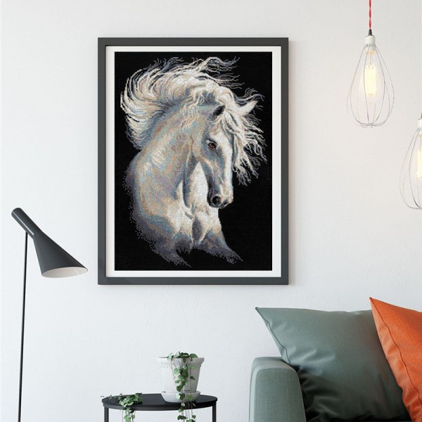 Animal Vibrant White Horse Diamond Art