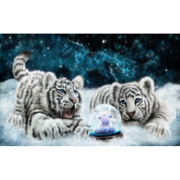 Animal Two Cute Little White Tigers Diamond Art