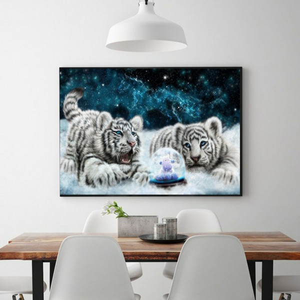Animal Two Cute Little White Tigers Diamond Art