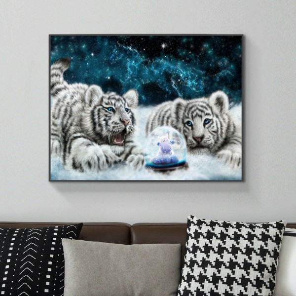 Animal Two Cute Little White Tigers Diamond Art