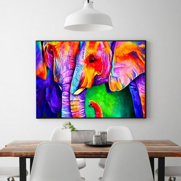 Animal Two Colorful Elephants Diamond Art
