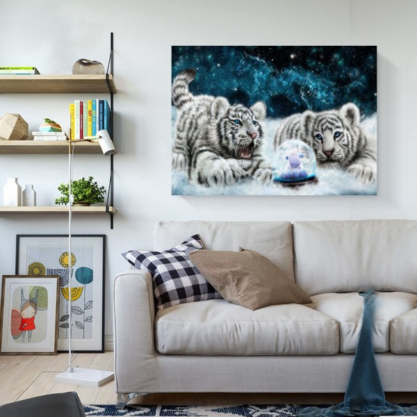 Animal Two Cute Little White Tigers Diamond Art