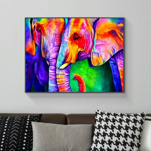 Animal Two Colorful Elephants Diamond Art