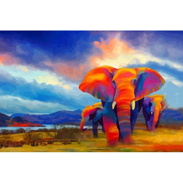 Animal Three Flaming Elephants Diamond Art