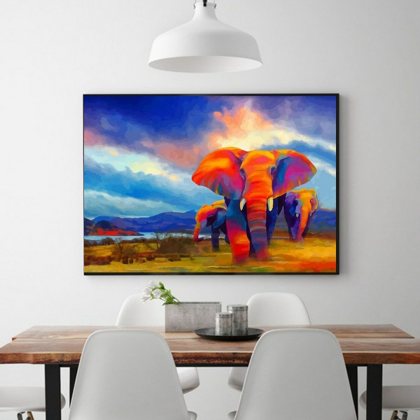 Animal Three Flaming Elephants Diamond Art