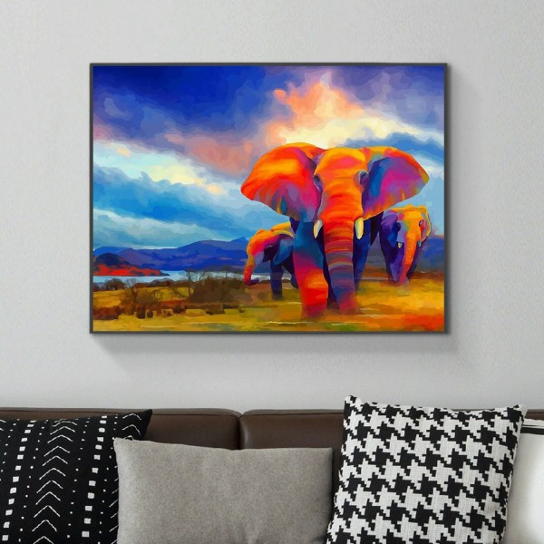 Animal Three Flaming Elephants Diamond Art