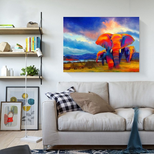 Animal Three Flaming Elephants Diamond Art