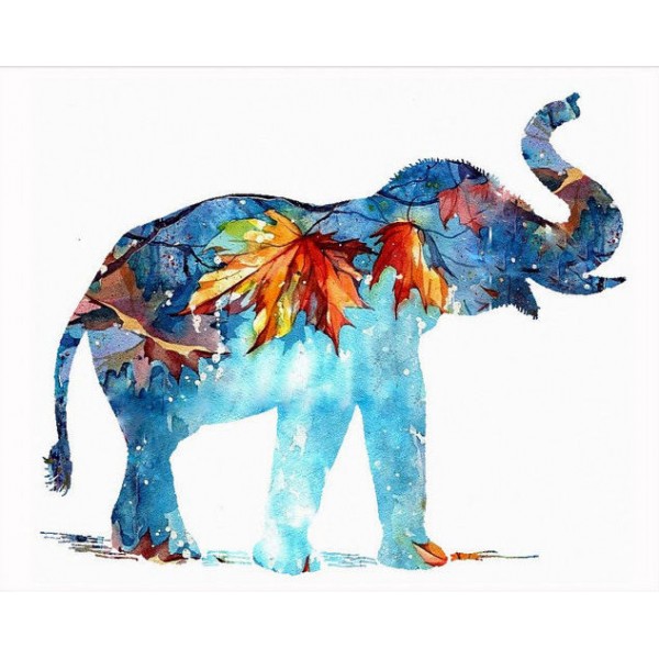 Animal The Blue Elephant Carrying The Autumn Leaves Diamond Art