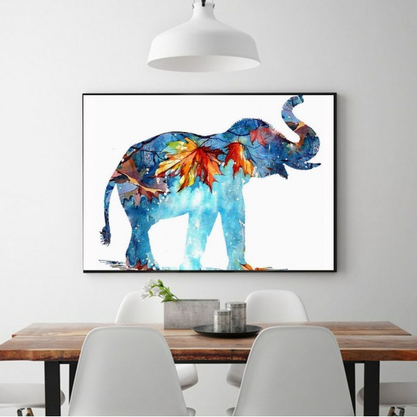 Animal The Blue Elephant Carrying The Autumn Leaves Diamond Art