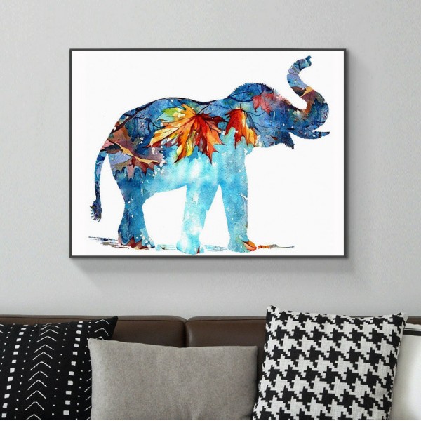 Animal The Blue Elephant Carrying The Autumn Leaves Diamond Art