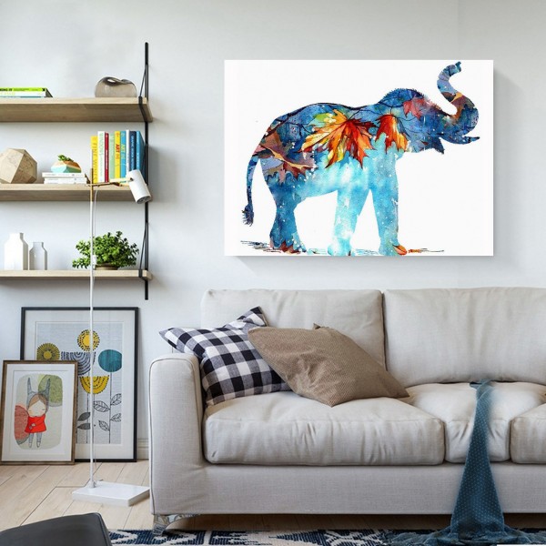 Animal The Blue Elephant Carrying The Autumn Leaves Diamond Art