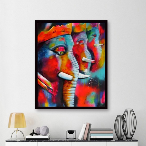 Animal Rows Of Blue Elephants Diamond Art