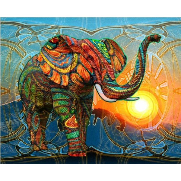 Animals Unique Artistic Elephant And The Sunset Square Diamond Painting