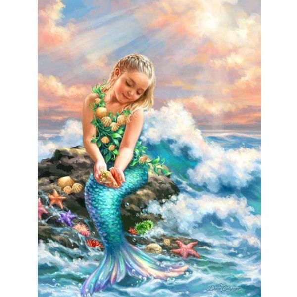 Animals Sea & Rivers Flowers Square Girl Adorable Little Mermaid Painting Kit