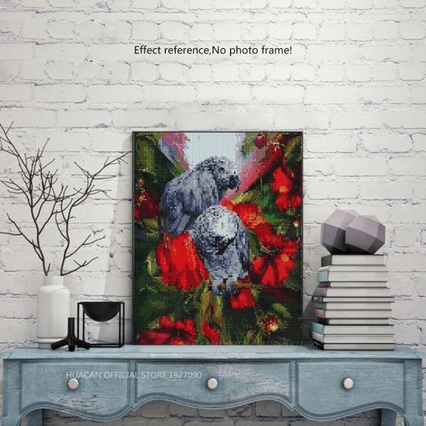 Beautiful Birds Grey Parrots In Covered In Flowers Square Diamonds