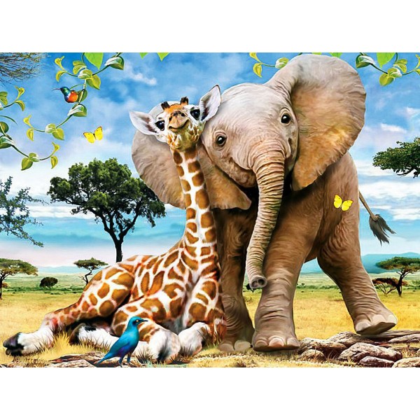 Animal Friendly Giraffe And Elephant Diamond Art