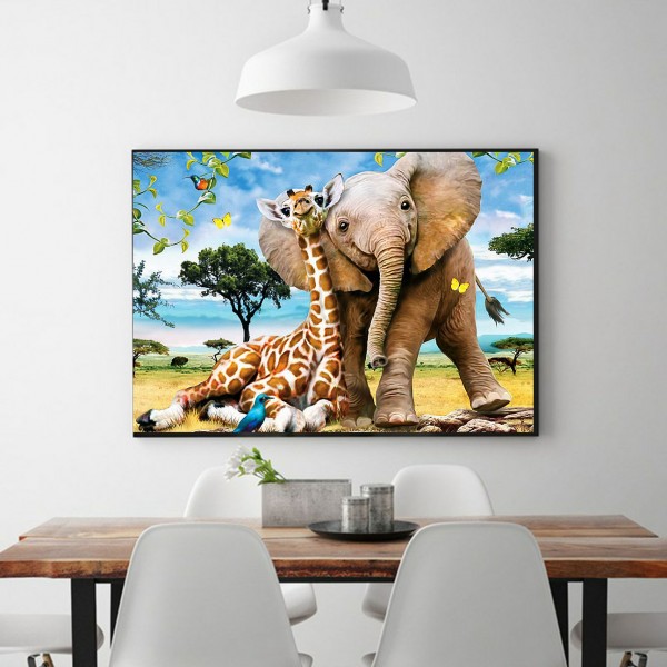 Animal Friendly Giraffe And Elephant Diamond Art