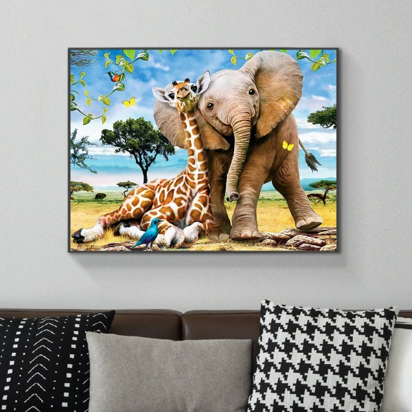 Animal Friendly Giraffe And Elephant Diamond Art