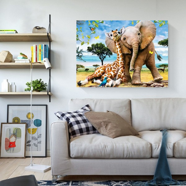 Animal Friendly Giraffe And Elephant Diamond Art