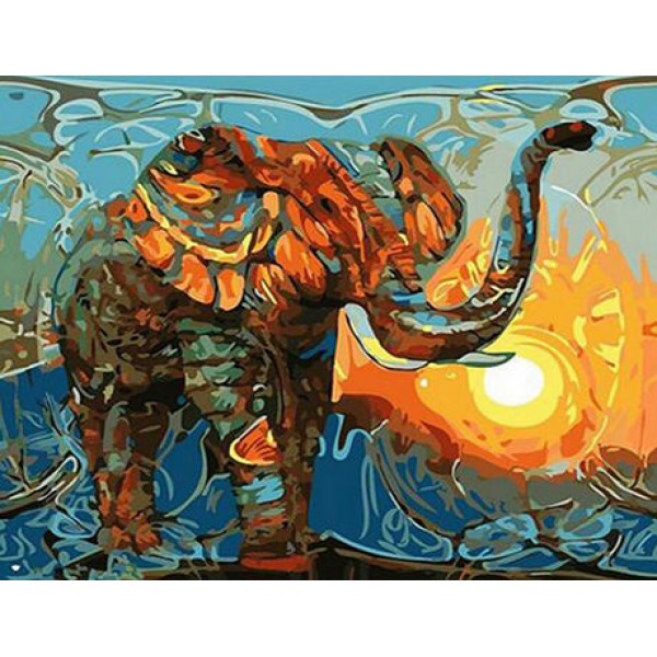 Animal Elephant Under The Flaming Sun Diamond Art