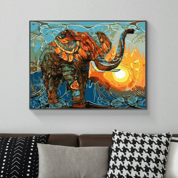 Animal Elephant Under The Flaming Sun Diamond Art