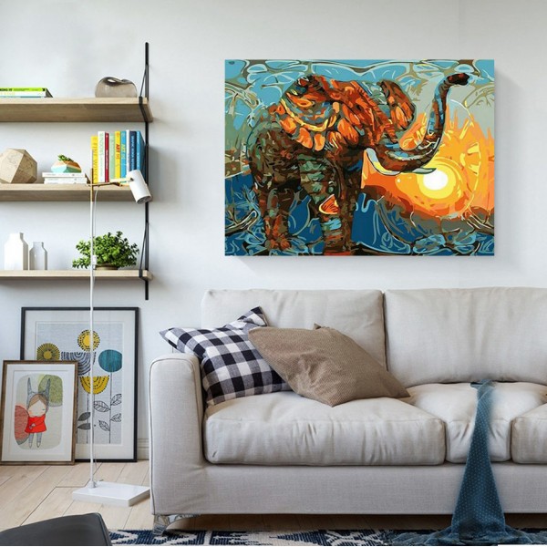 Animal Elephant Under The Flaming Sun Diamond Art