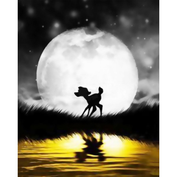 Variety Puppy Under The White Moonlight Diamond Art