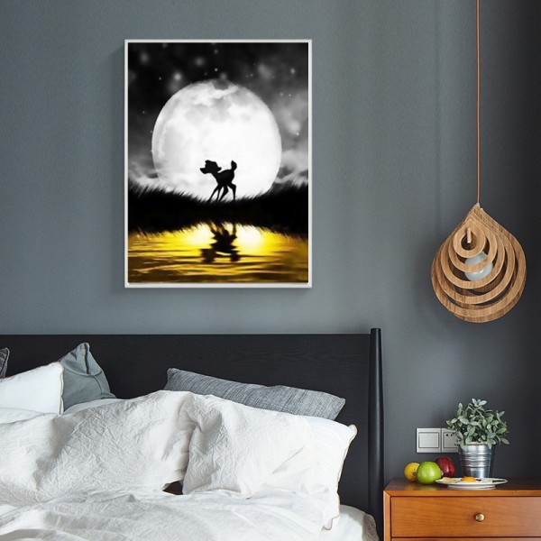 Variety Puppy Under The White Moonlight Diamond Art