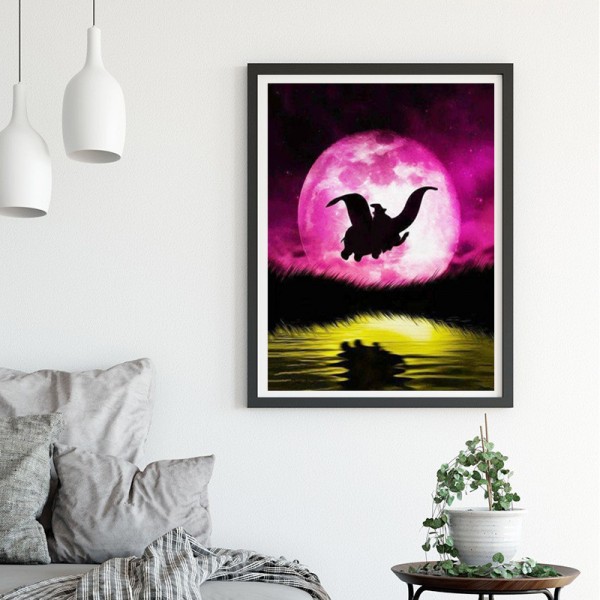 Variety Flying Elephants Under The Pink Moon Diamond Art