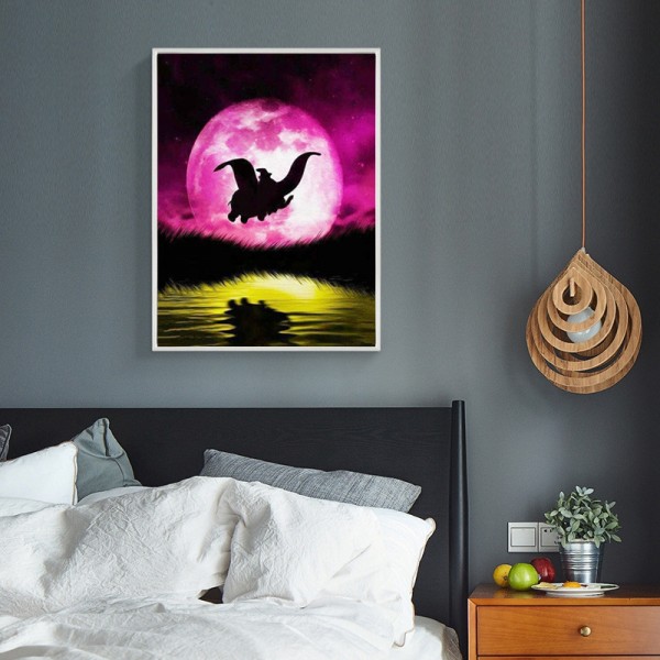 Variety Flying Elephants Under The Pink Moon Diamond Art