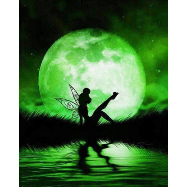 Variety Butterfly Girl Under The Green Light Diamond Art