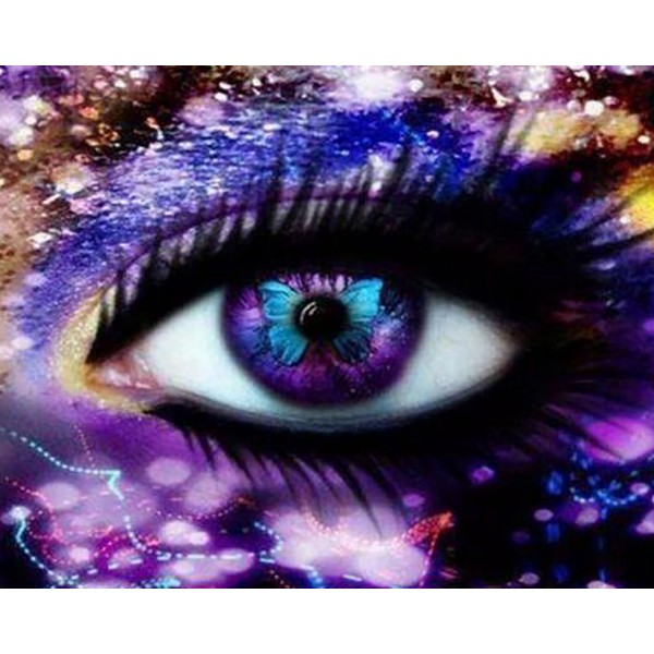 Scenes Purple Eyes With Butterflies Diamond Art