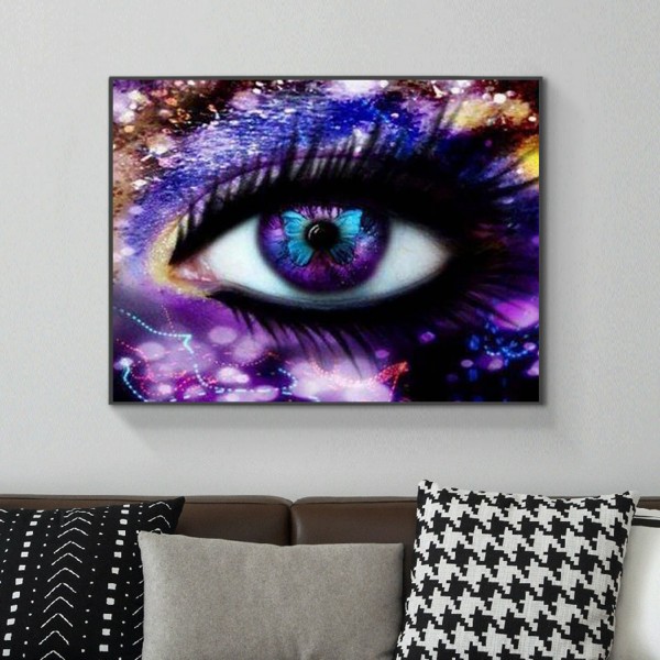 Scenes Purple Eyes With Butterflies Diamond Art