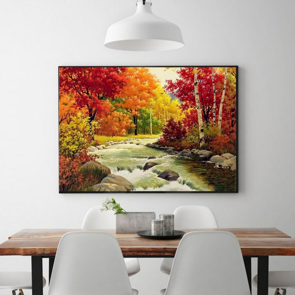 Scenes Maple Forest Full Of Red Leaves Diamond Art