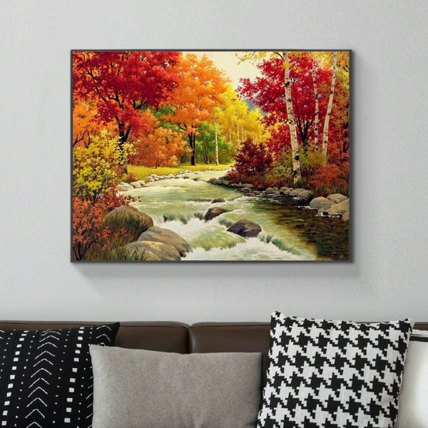 Scenes Maple Forest Full Of Red Leaves Diamond Art
