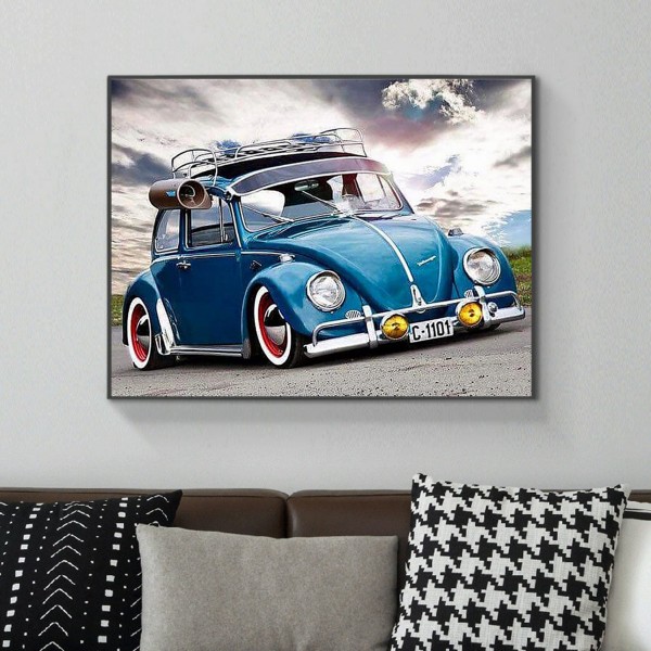 Scenes Little Blue Car On The Road Diamond Art