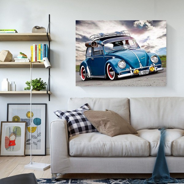 Scenes Little Blue Car On The Road Diamond Art