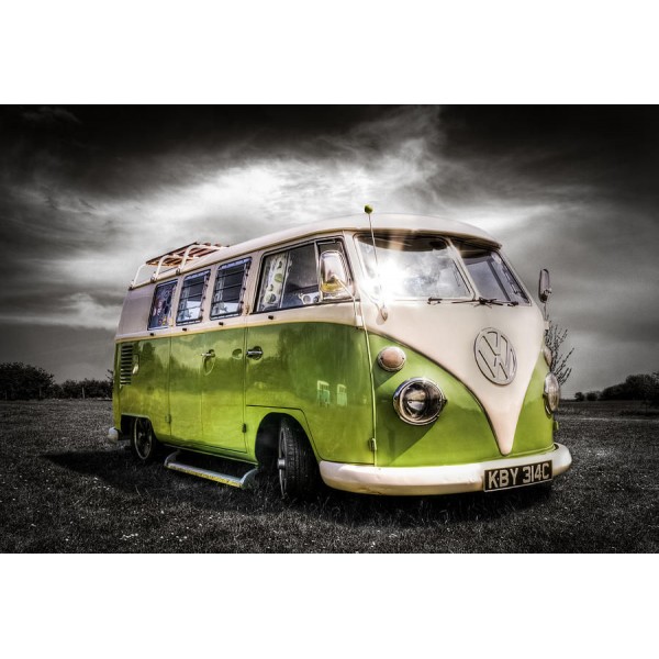 Scenes Green Bus In A Cloudy Day Diamond Art