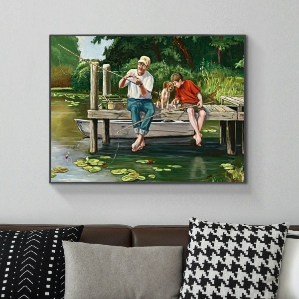 Scenes Grandchildren And Dog Fishing Diamond Art
