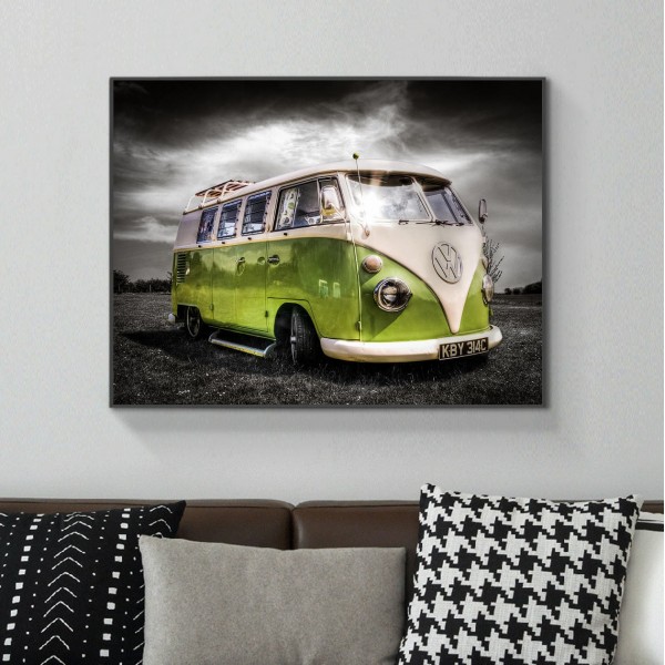 Scenes Green Bus In A Cloudy Day Diamond Art