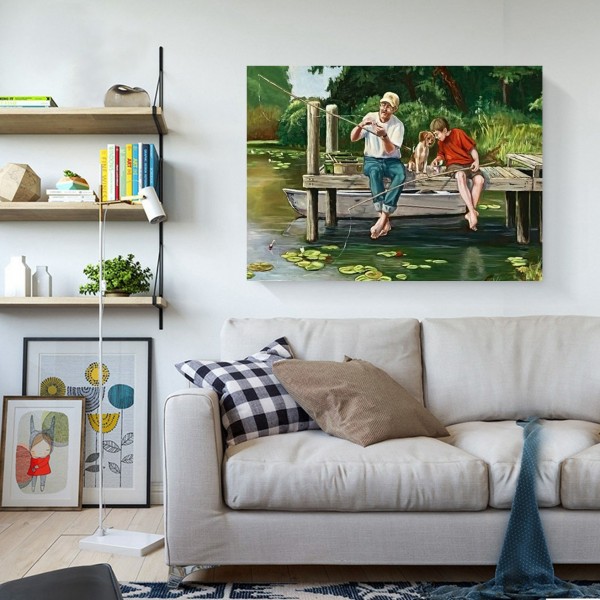 Scenes Grandchildren And Dog Fishing Diamond Art