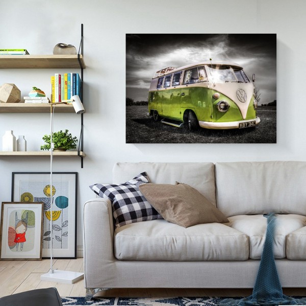 Scenes Green Bus In A Cloudy Day Diamond Art