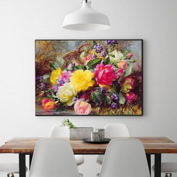 Scenes Colorful Flowers In A Flower Basket Diamond Art