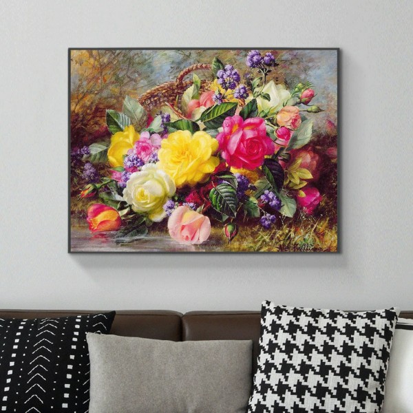Scenes Colorful Flowers In A Flower Basket Diamond Art
